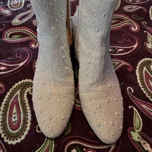 Betsey Johnson Pearl-Embellished Silver Boots